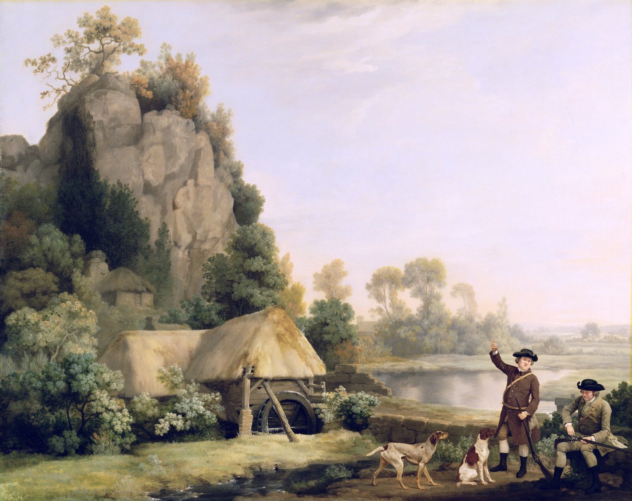 To herrer på vej til skydning, med udsigt over Creswell Crags, taget på stedet (olie på lærred) af George Stubbs