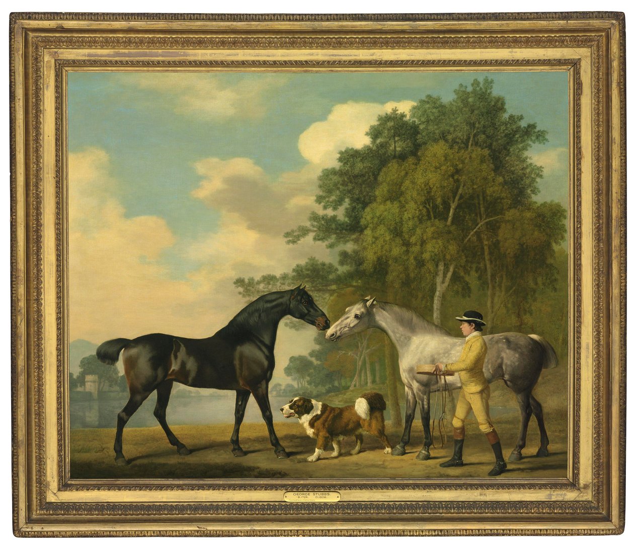 To jægere med en ung brudgom og en hund ved en sø, 1778 af George Stubbs