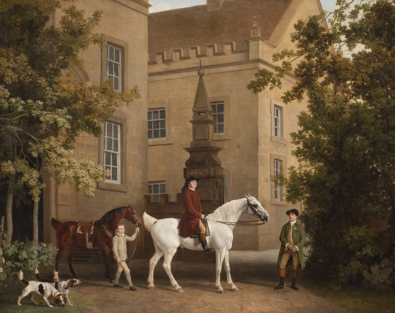 William Henry Cavendish Bentinck, 3. hertug af Portland foran Welbeck Abbey Ridestalde, 1766-7 af George Stubbs