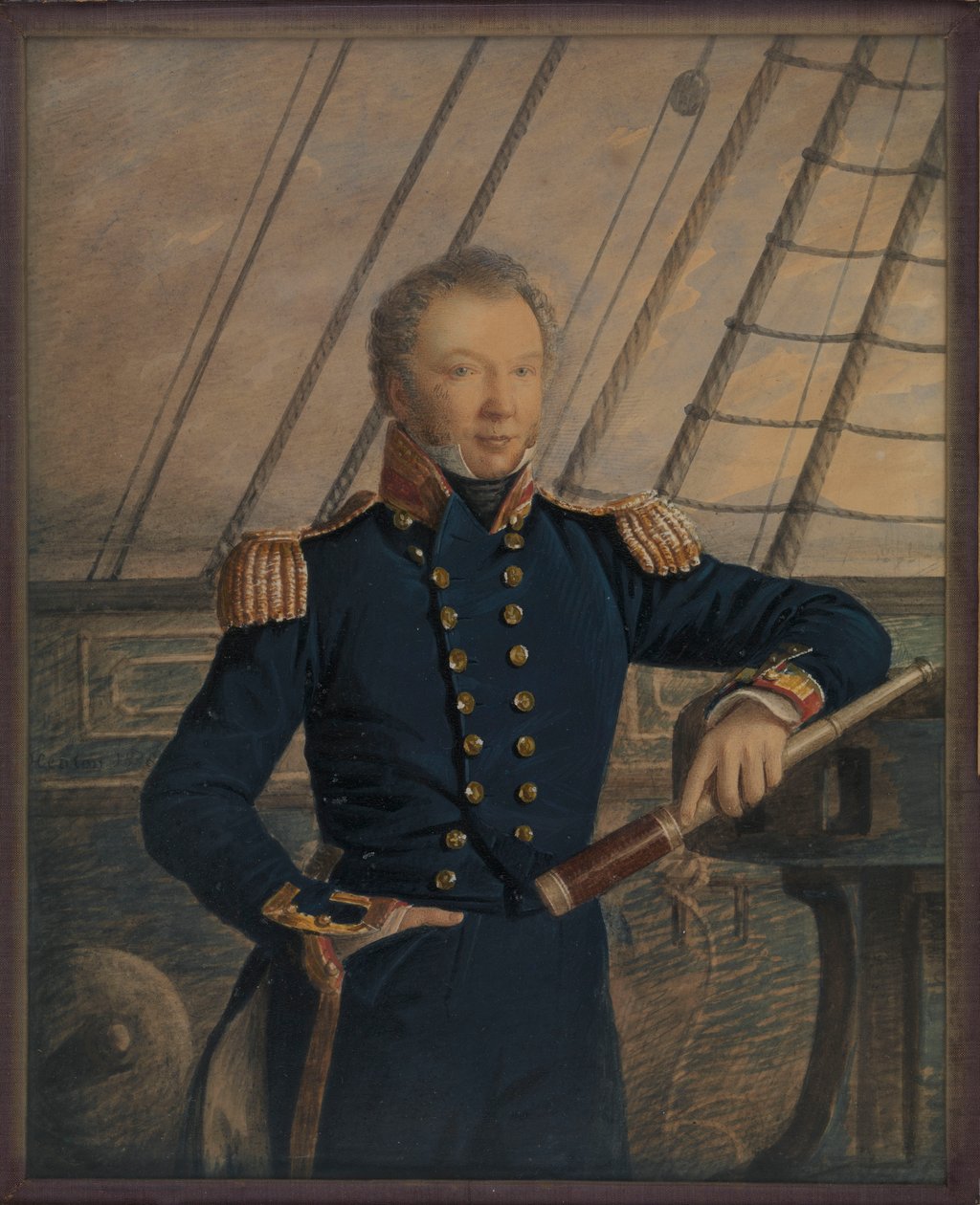 Portræt af kaptajn William Hewett, ca. 1840 (akvarel, træ, glas) af George T. Gregory