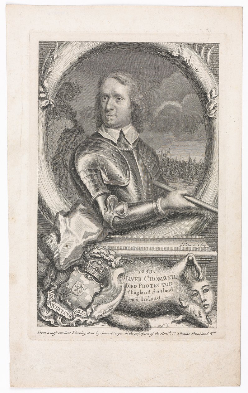 ? 1653 Oliver Cromwell Lord Protector of England Scotland and Ireland? Dani af George Vertue