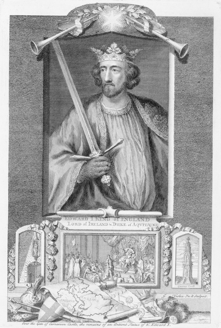 Edward I (1239-1307) Konge af England fra 1272, efter resterne af en statue, indgraveret af kunstneren (gravering) af George Vertue