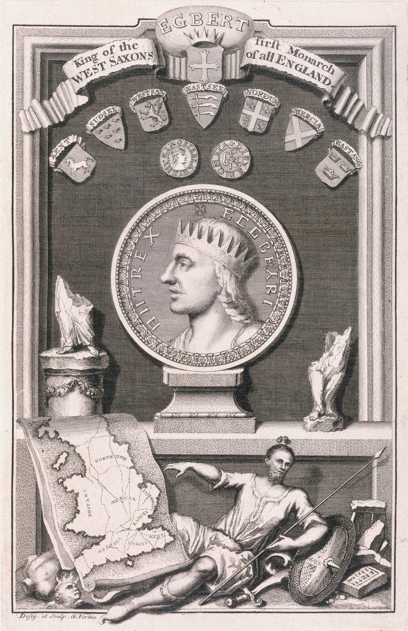 Egbert (d.839) konge af vestsakserne, første monark over hele England, indgraveret af kunstneren (gravering) af George Vertue