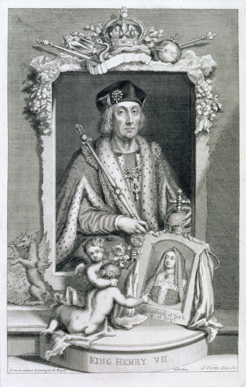 Henrik VII (1457-1509) Konge af England fra 1485, efter et portræt i Den Kongelige Samling, indgraveret af kunstneren af George Vertue