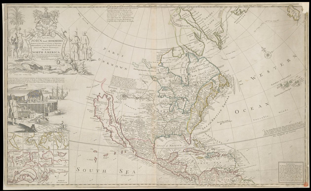 Kort over Nordamerika, ca. 1720 (kobberstik) af George Vertue