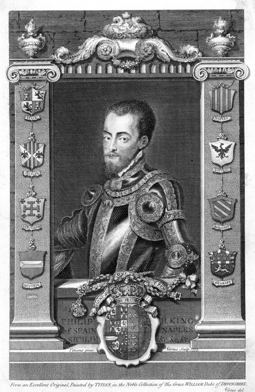 Filip II, konge af Spanien, 1500-tallet, 1735 af George Vertue