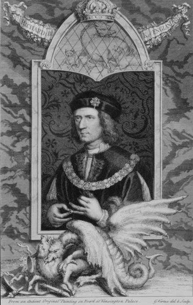 Richard III (1452-85) Konge af England fra 1483, efter et portræt i Kensington Palace, indgraveret af kunstneren (gravering) af George Vertue