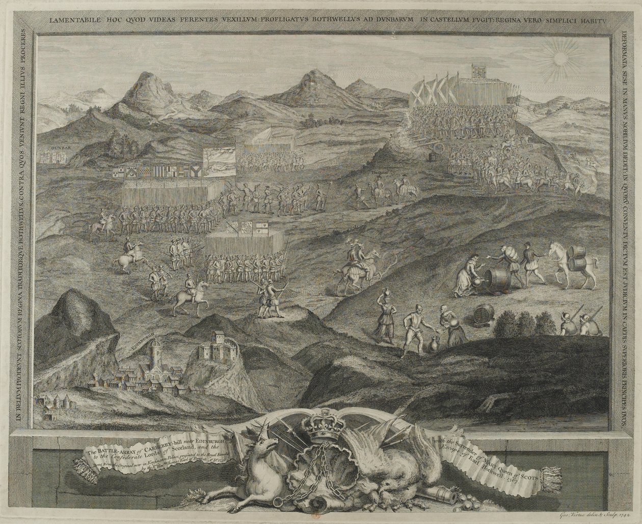 Slaget ved Carberry Hill nær Edinburgh i 1567, ca.1738 af George Vertue