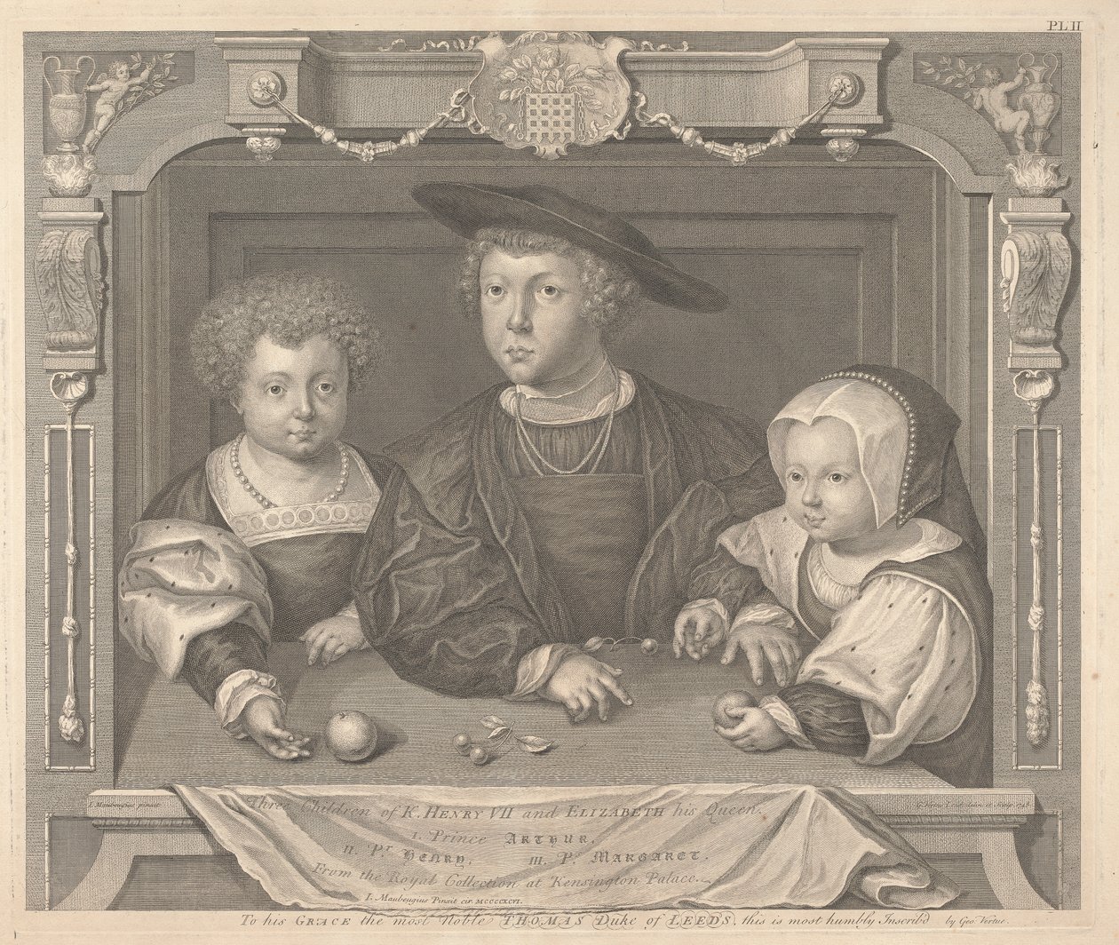 Tre børn af Henry VII og Elizabeth, hans dronning, prins Arthur, prins Henrik og prinsesse Margaret af George Vertue