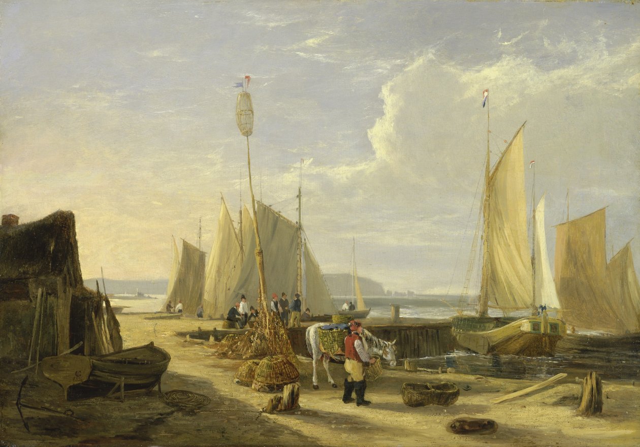 En havnescene på Isle of Wight, der kigger mod nålene af George Vincent