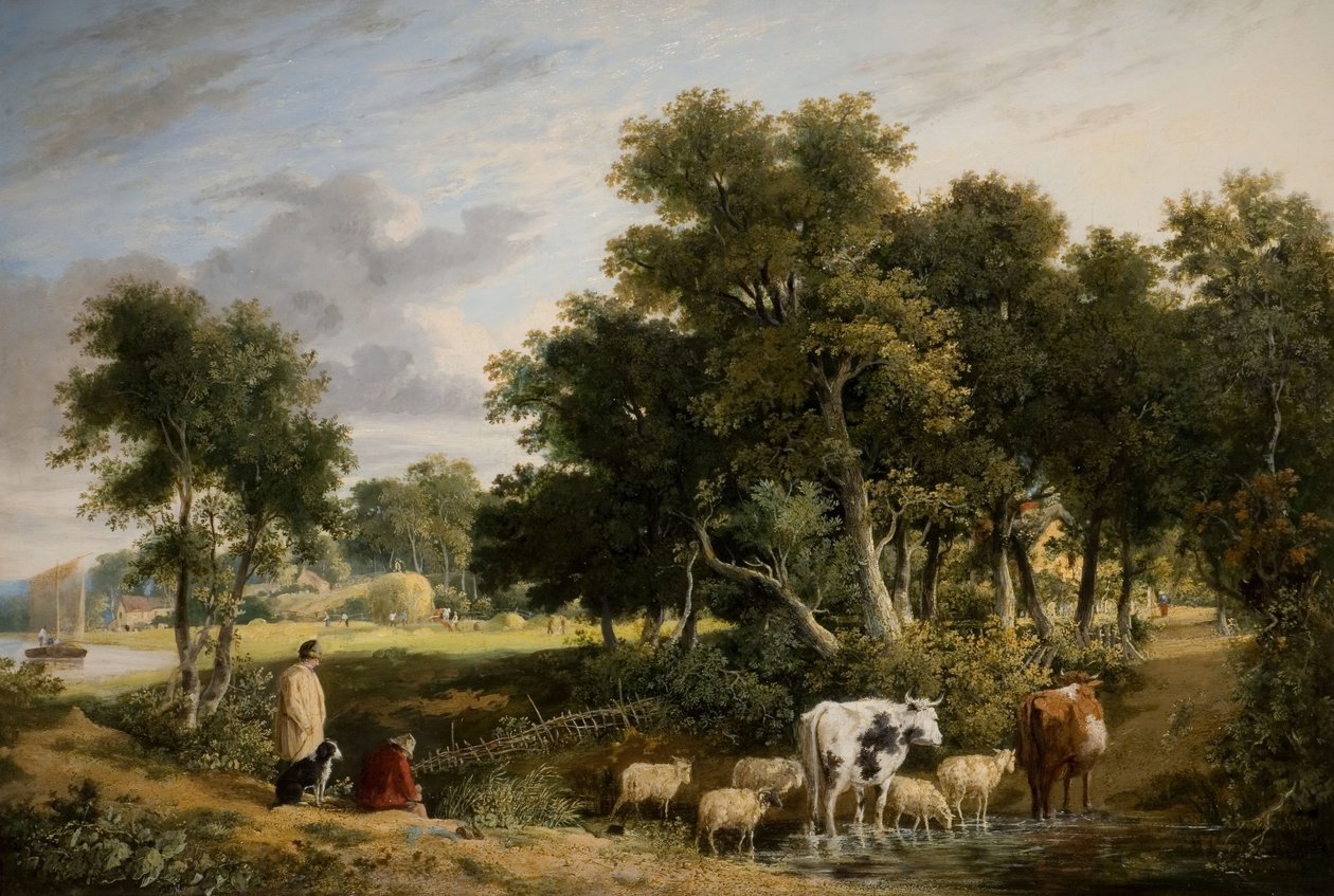 Landskab - Kvæg krydser en strøm, 1831. af George Vincent