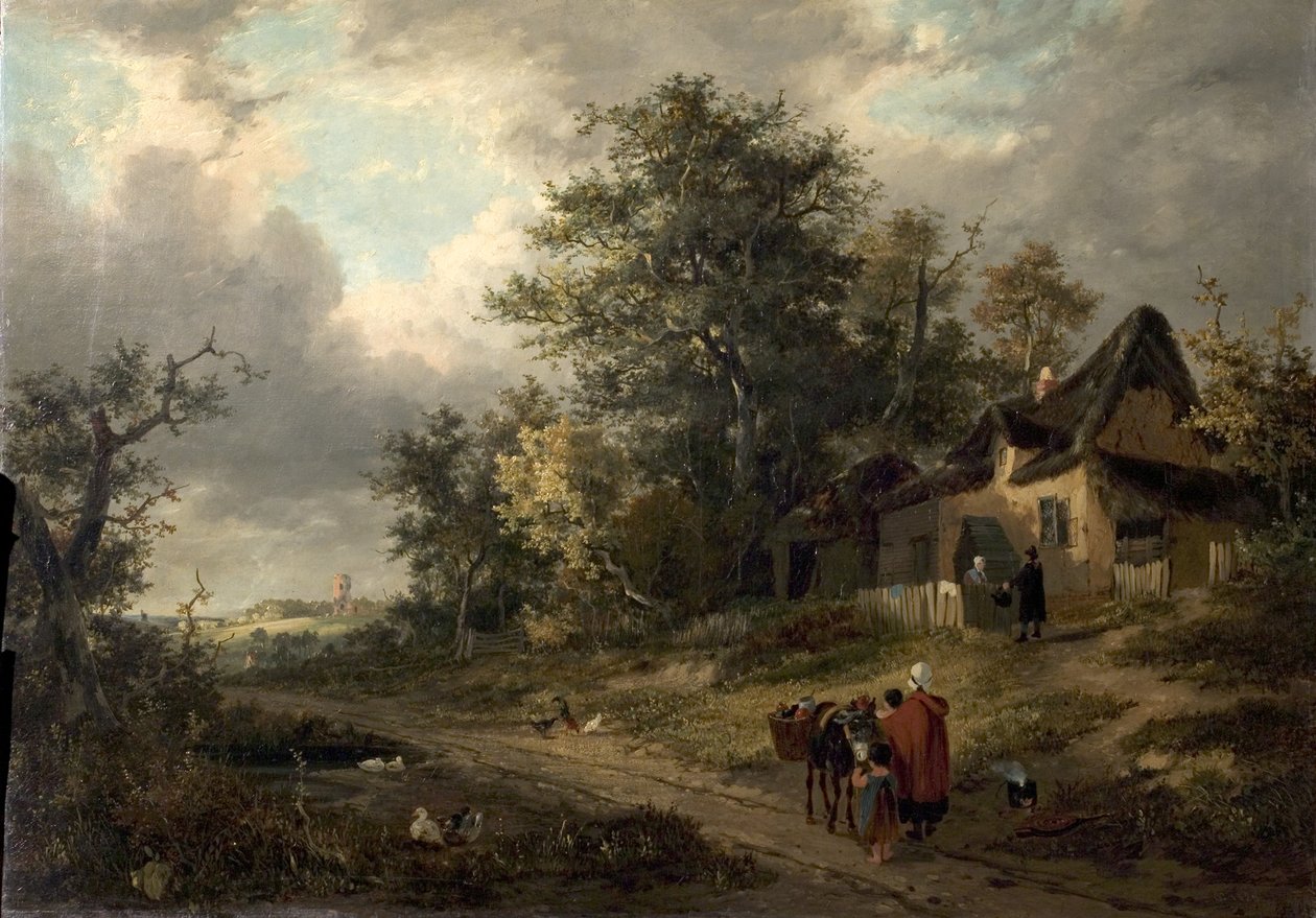 Landskab med hytter og tinker, 1828 af George Vincent