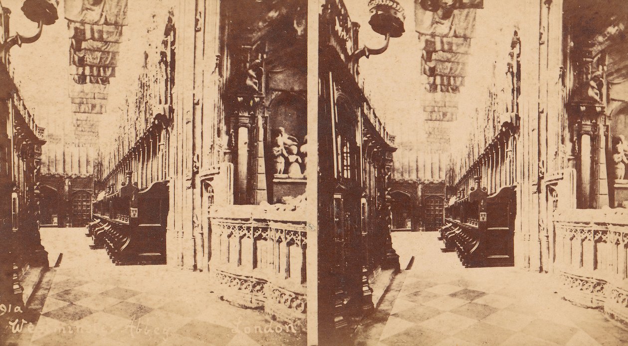 Gruppe af 5 stereografiske visninger af Westminster Abbey, London, England, 1850
