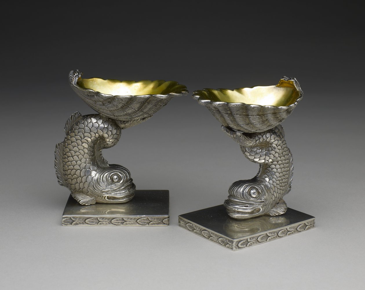 Et par saltskåle, ca. 1843-1850 (sølv og sølv forgyldning) af George W. Stewart