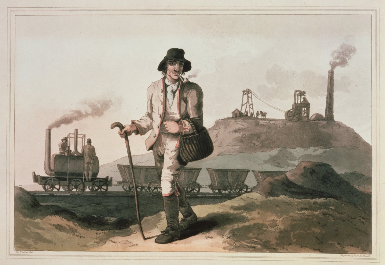 Blenkinsop lokomotiv på Middleton colliery nær Leeds, graveret af Robert og Daniel Havell, 1814 af George Walker