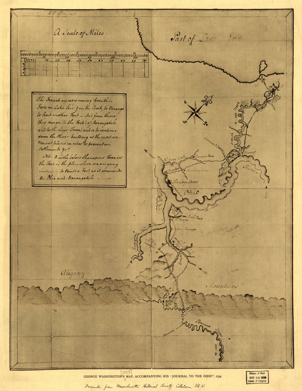 George Washingtons kort, der fulgte med hans "journal to the Ohio", 1754. LOC 99446116 af George Washington