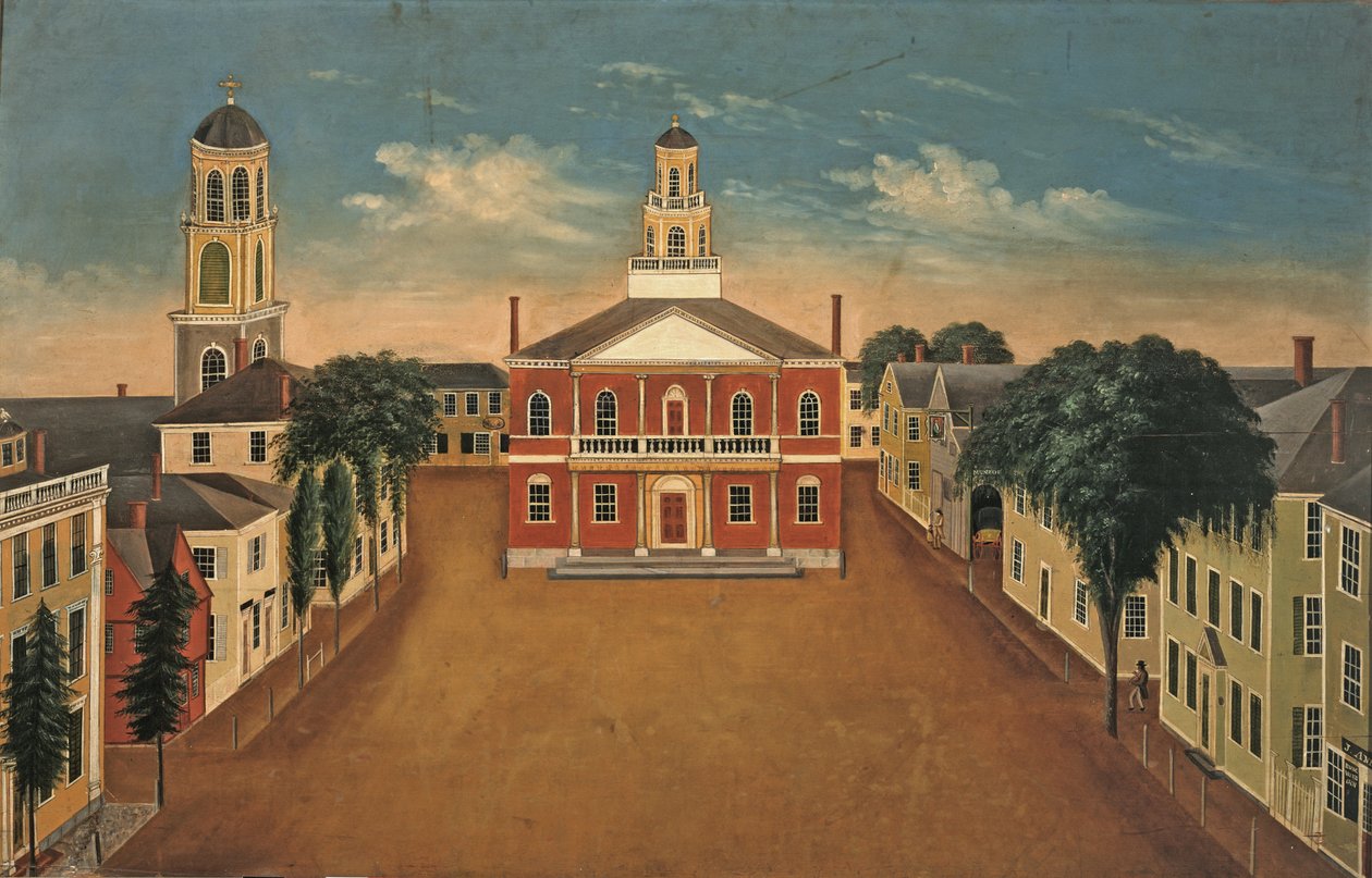 Brændeplade med udsigt over Court House Square, Salem af George Washington Felt