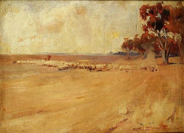 Landskab, Rounding Stock, Australien af George Washington Lambert