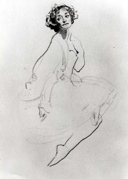 Studie af en balletdanser, ca. 1911 (kridt på papir) (s/h foto) af George Washington Lambert