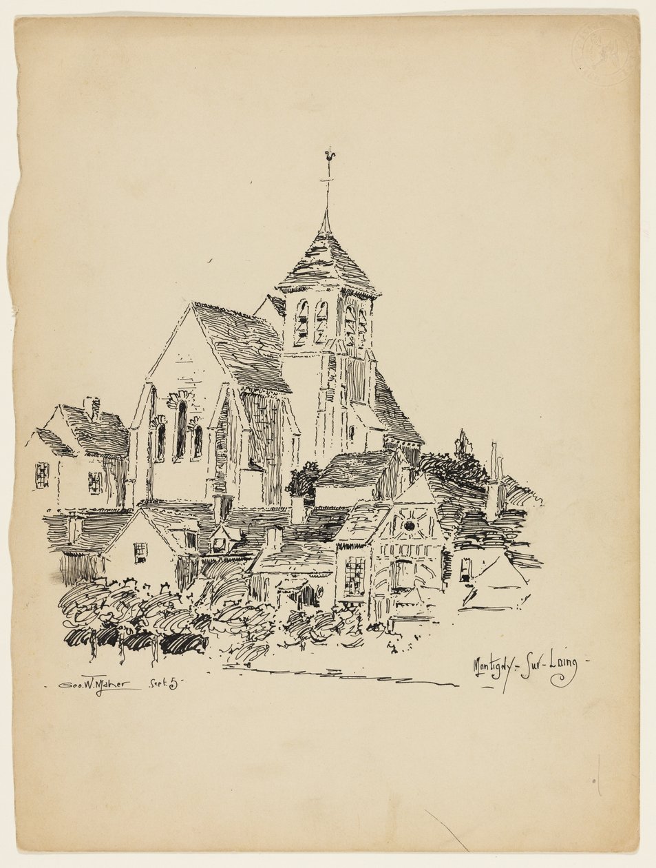 Kirke i Montigny-Sur-Loing, Frankrig, rejseskitse af George Washington Maher