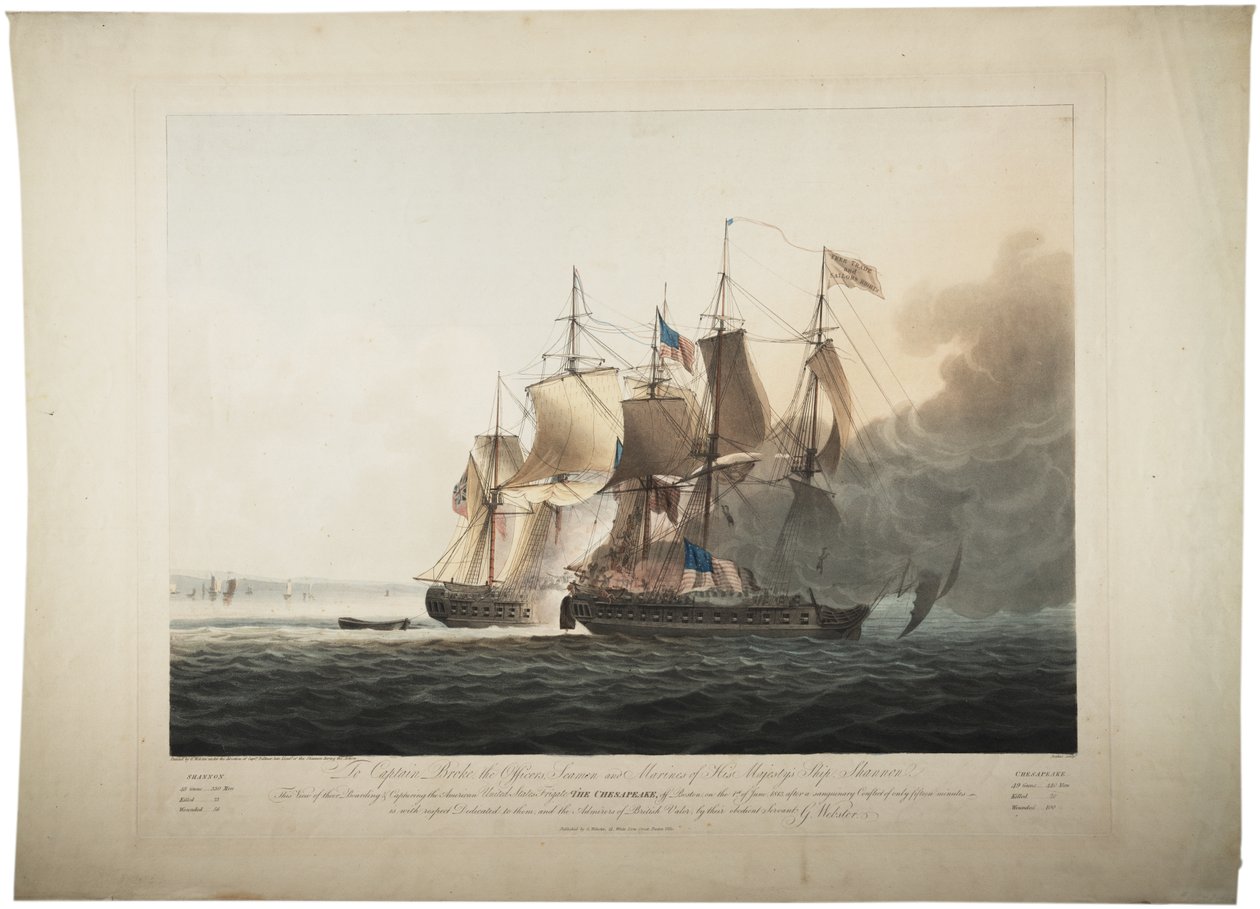 Hans Majestæts skib Shannon erobrede den amerikanske fregat Chesapeake, 1813 af George Webster