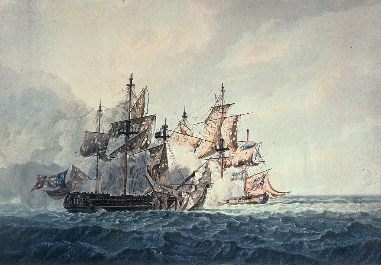 Handlingen mellem Hans Majestæts Sloop, Bonne Citoyenne, og den franske fregat, La Furieuse, den 6. juli 1809 på de vestlige øer, indgraveret af R und D Havell, udgivet af Robert Cribb i 1810 af George Webster
