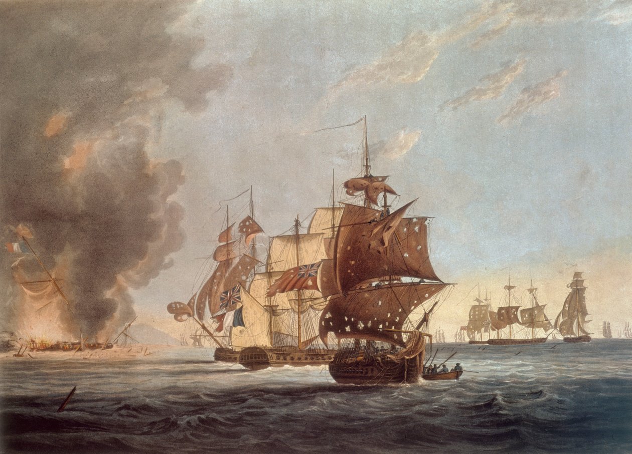 Til officerer, søfolk og marinesoldater på Hans Majestæts skibe Amphion, Cerberus, Volage og Active: Denne plade repræsenterer ... sprængningen af den franske kommandør ud for øen Lissa i Adriaterhavet den 13. marts 1811