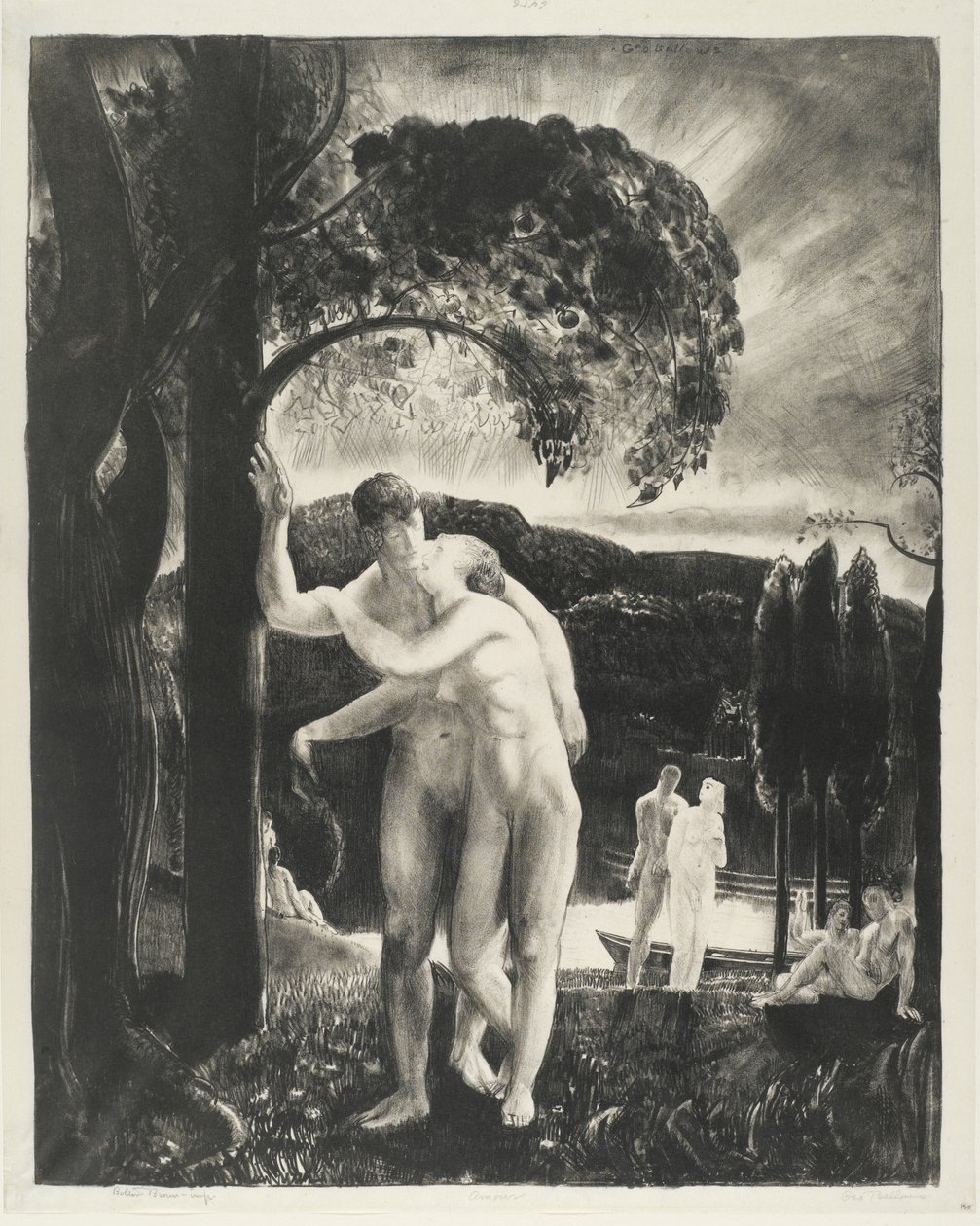 Amour, Men Like Gods-serien, 1923 (litho på vævet papir) af George Wesley Bellows