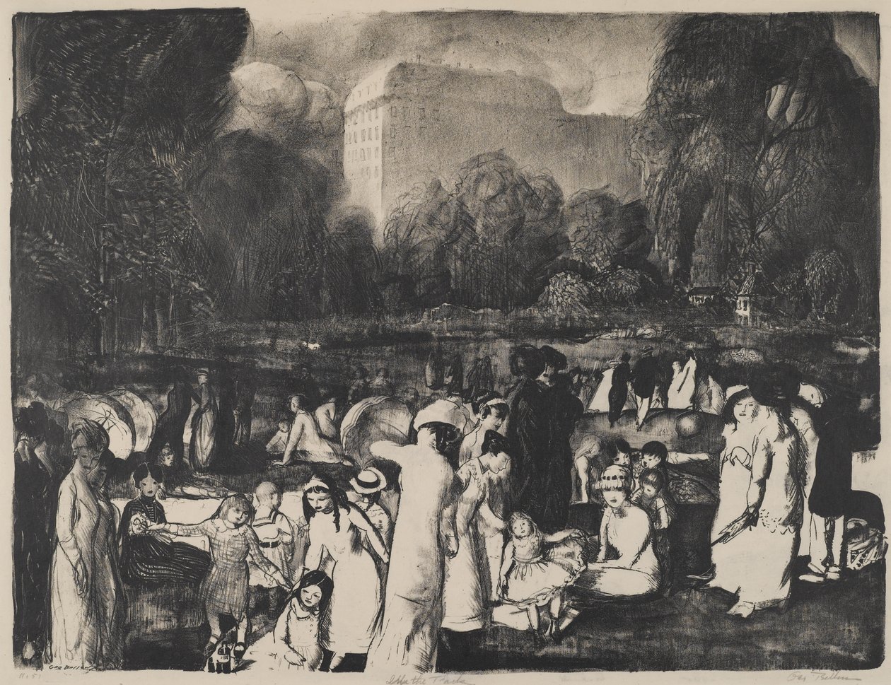 I parken, lys, 1916 af George Wesley Bellows
