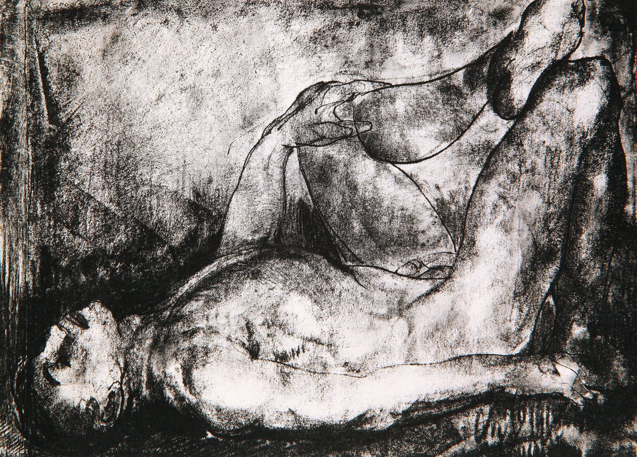 Mand på ryggen, nøgen, ca. 1916 af George Wesley Bellows