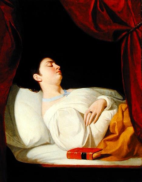 Portræt af en sovende dame, ca. 1834 (olie på træpanel) af George Whiting Flagg