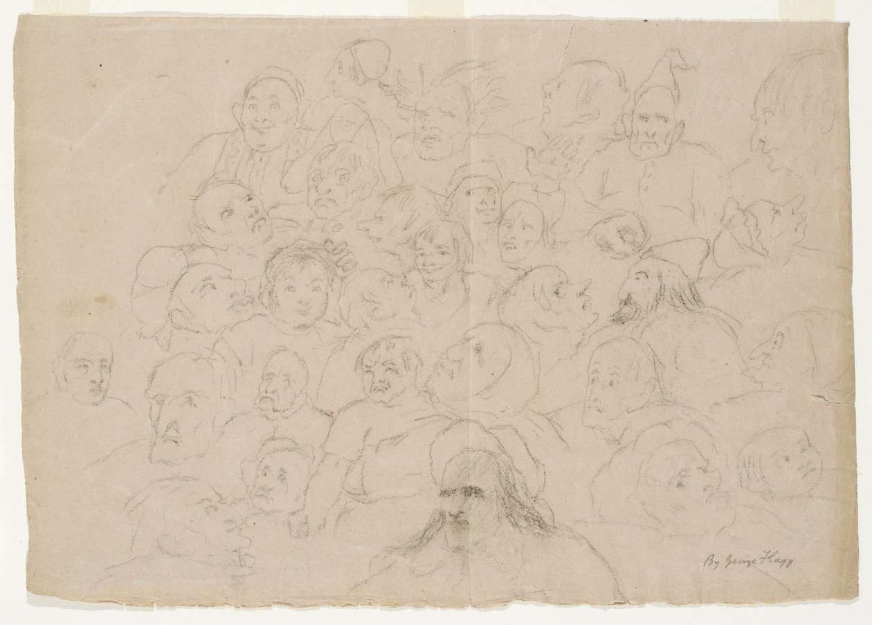 Uden titel - Talrige portrætskitser, groft tegnede, af mænd, kvinder og børn (blyant på papir) af George Whiting Flagg