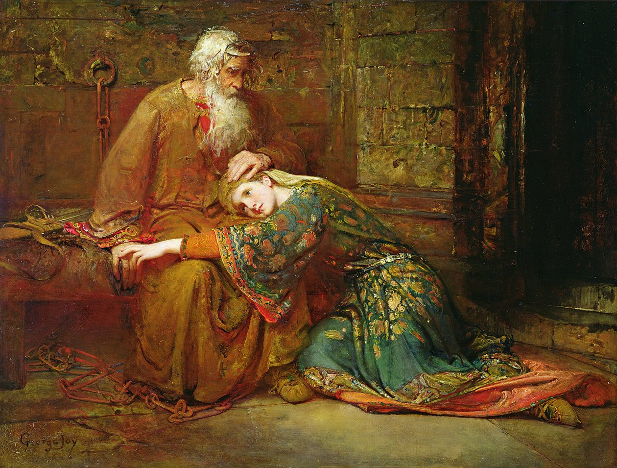 Cordelia trøster sin far, kong Lear, i fængslet af George William Joy