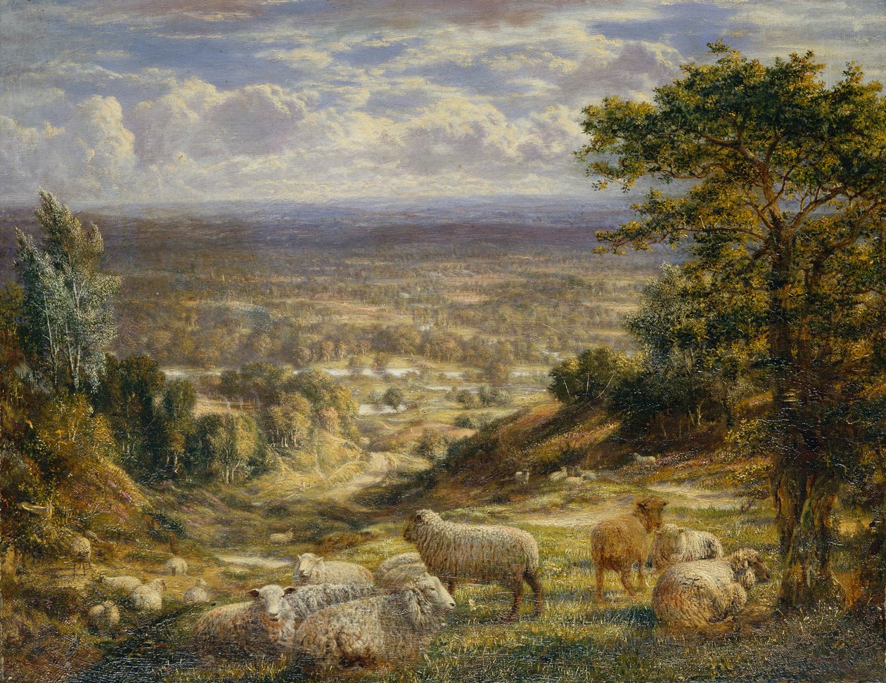 Et sommerlandskab med får af George William Mote