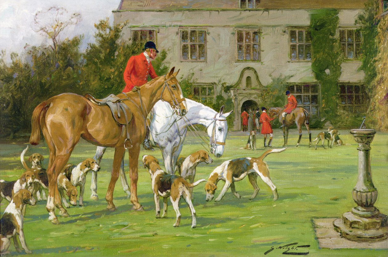 The Meet at Avesbury Manor, Wiltshire (olie på lærred) af George Wright