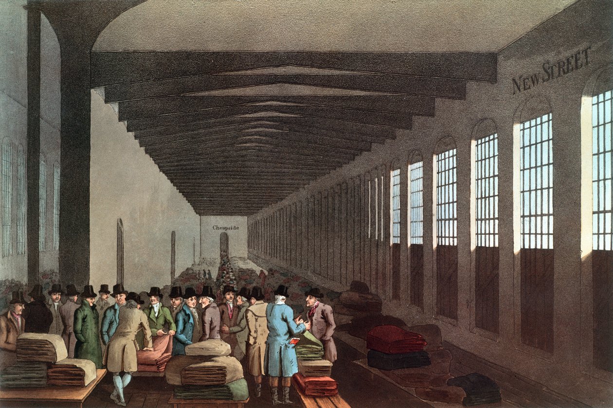 Cloth Hall, New Street, London, indgraveret af Robert Havell, pub. af Robinson & Son, Leeds, 1814 af George after Walker