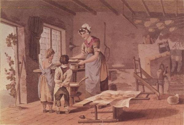 Fremstilling af havrekager, indgraveret af Havell Brothers, pub. 1813 af Robinson og Søn (se også 56302) af George after Walker