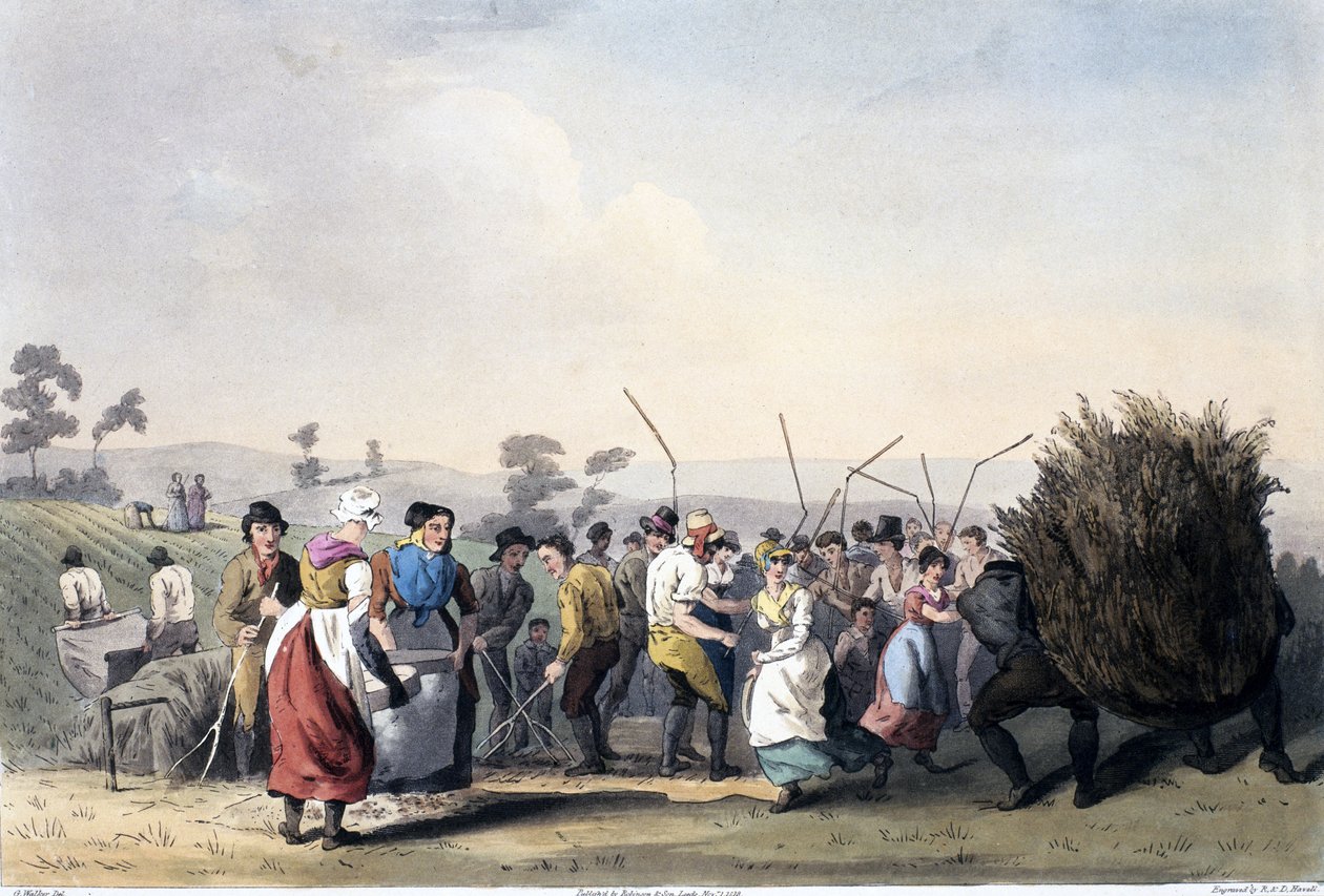 Rape Threshing, fra The Costume of Yorkshire graveret af Robert Havell (1769-1832) 1814 (håndfarvet akvatint) af George after Walker