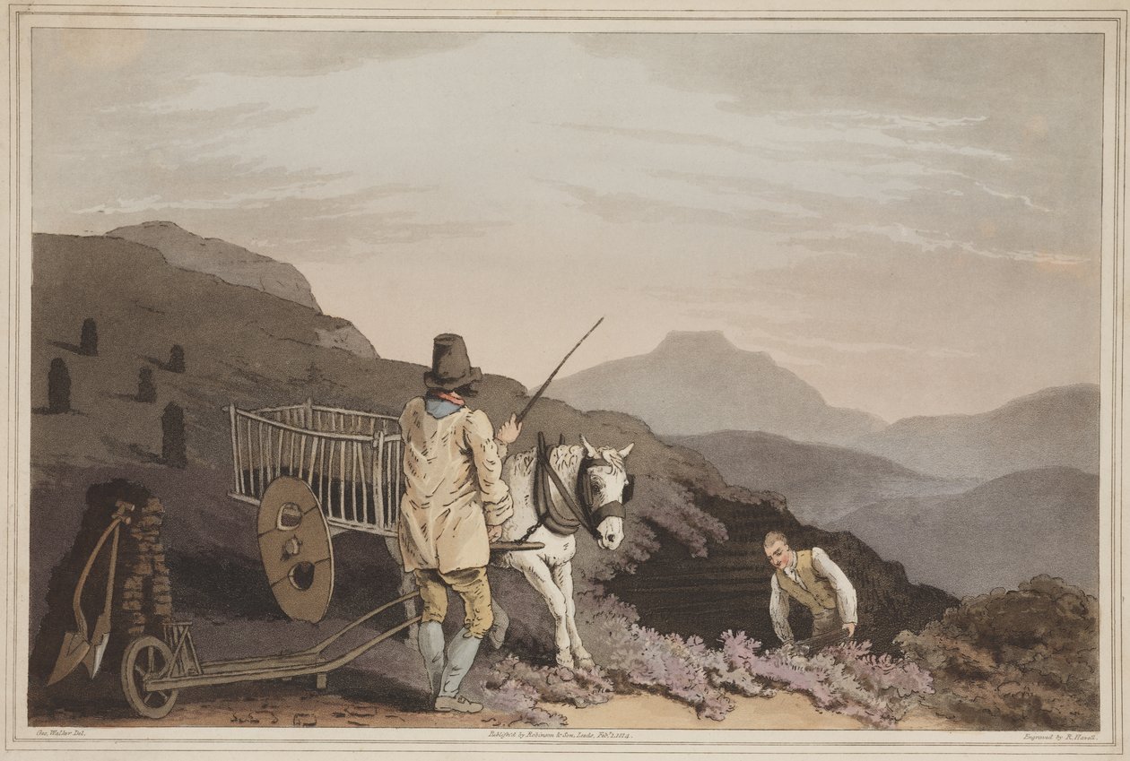 The Peat Cart, fra The Costume of Yorkshire, graveret af Robert Havell, 1814 (håndfarvet akvatint) af George after Walker