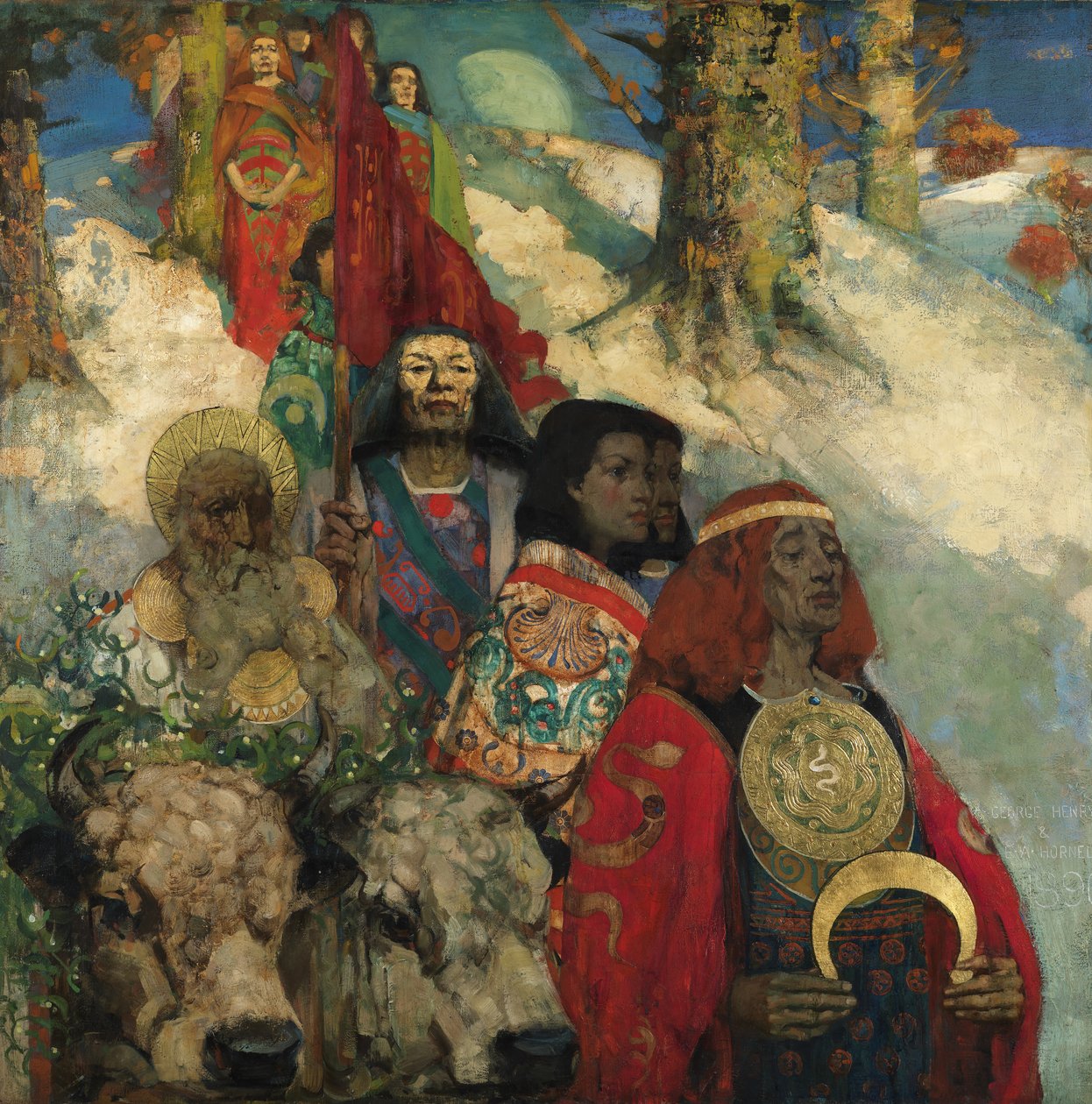 Druiderne - Bringer misteltenen ind af George and Hornel Edward A. (1864 1933) Henry