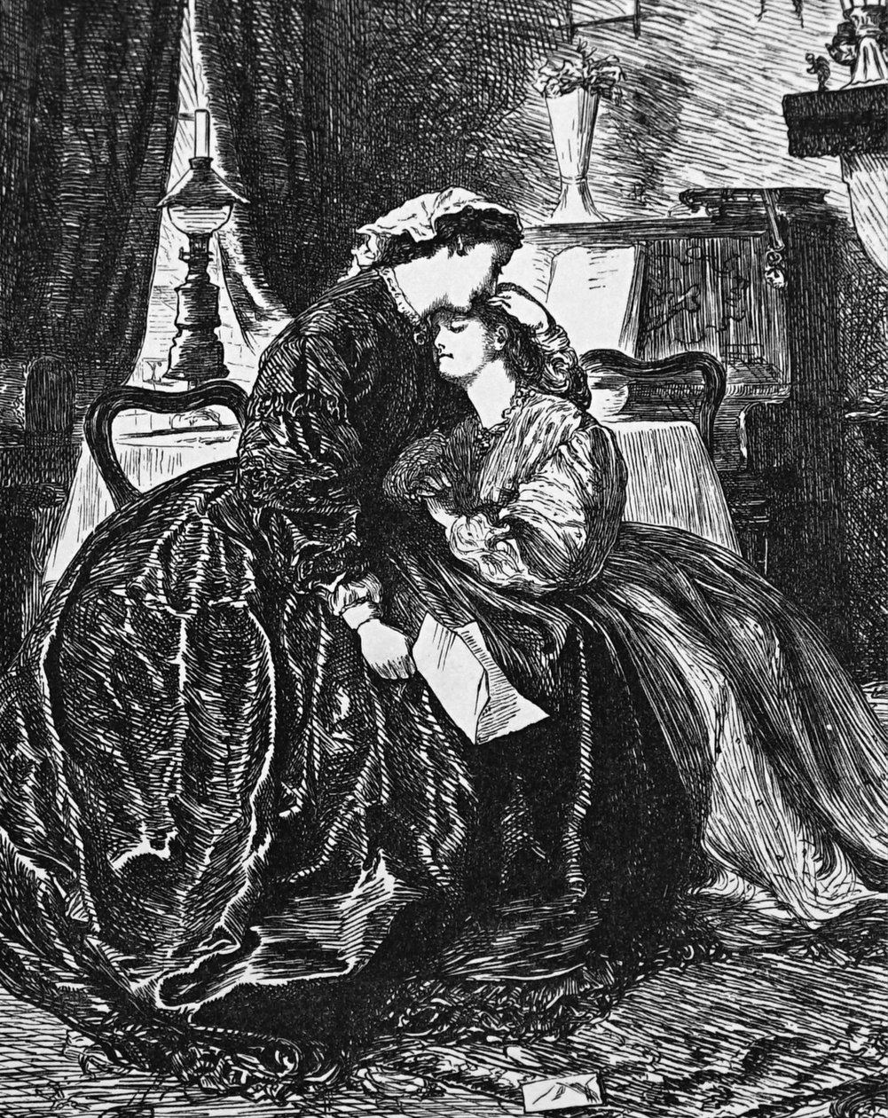 En mor og datter modtager nyheder om mands/fars alvorlige sygdom af George du Maurier