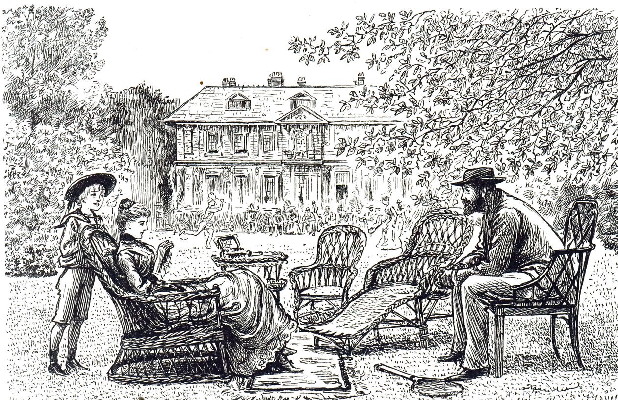 En gravering af typiske kurvemøbler. Illustreret af George du Maurier (1834-1896), en fransk-britisk tegneserieskaber og forfatter af George du Maurier