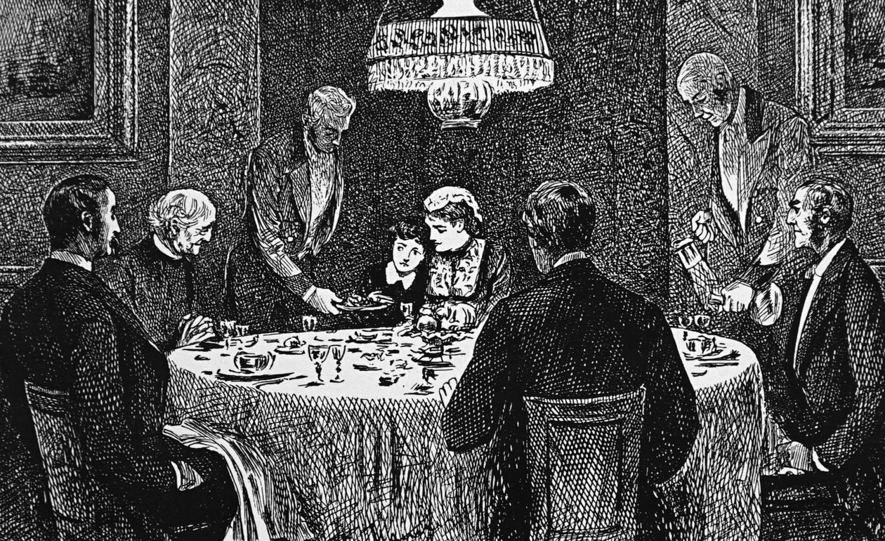 En overklassefamilie ved bordet af George du Maurier