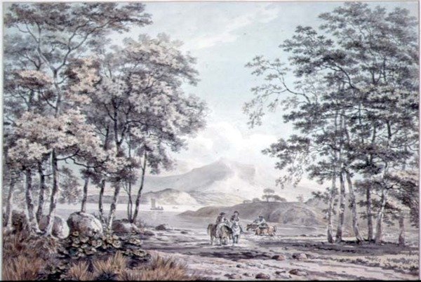 Landskab med flod og figurer af George the Elder Barret