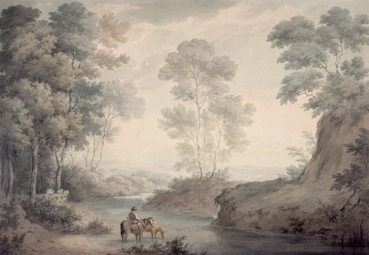 Landskab med flod- og hestevanding af George the Elder Barret