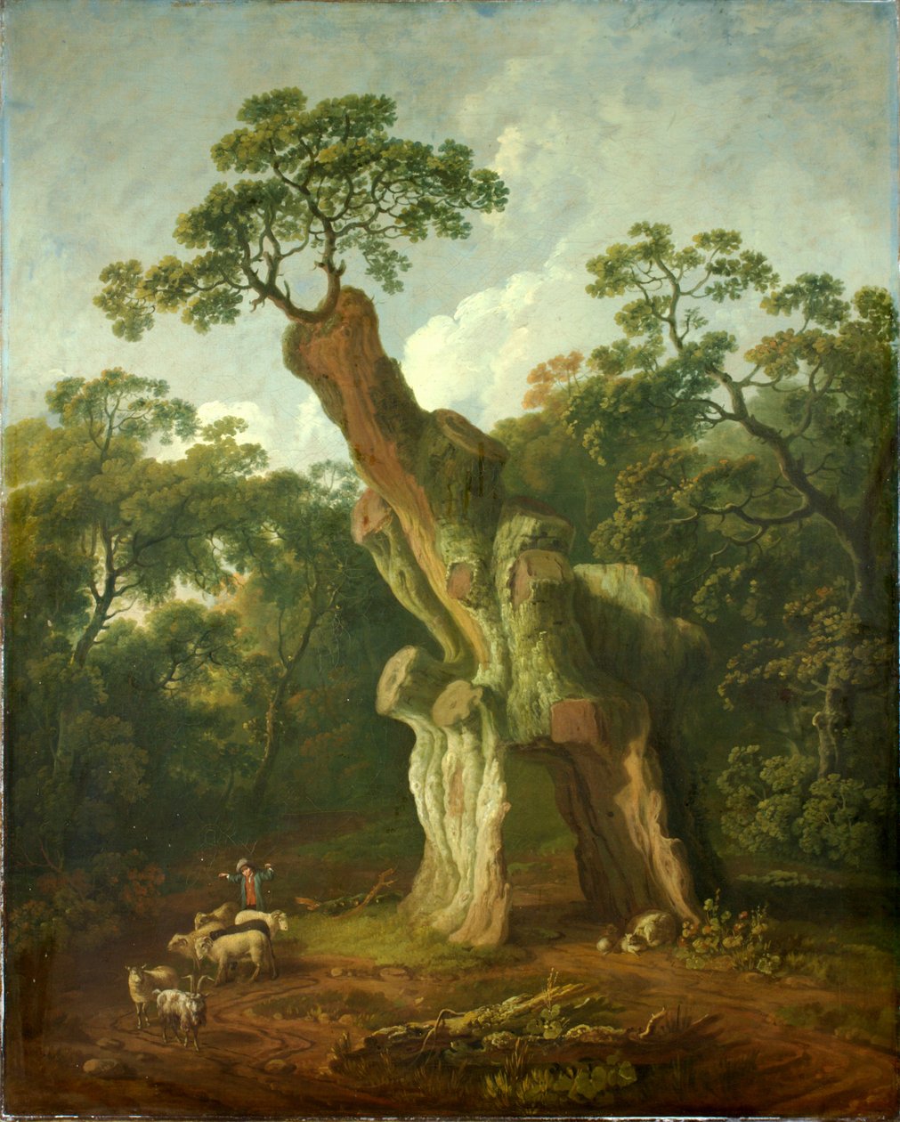 Udsigt over Greendale Oak i Welbeck Park (olie på lærred) af George the Elder Barret