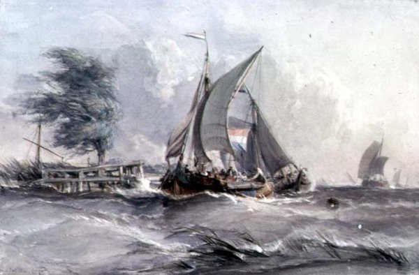 En blæsende dag: Bådene i en vindstød af George the Elder Chambers
