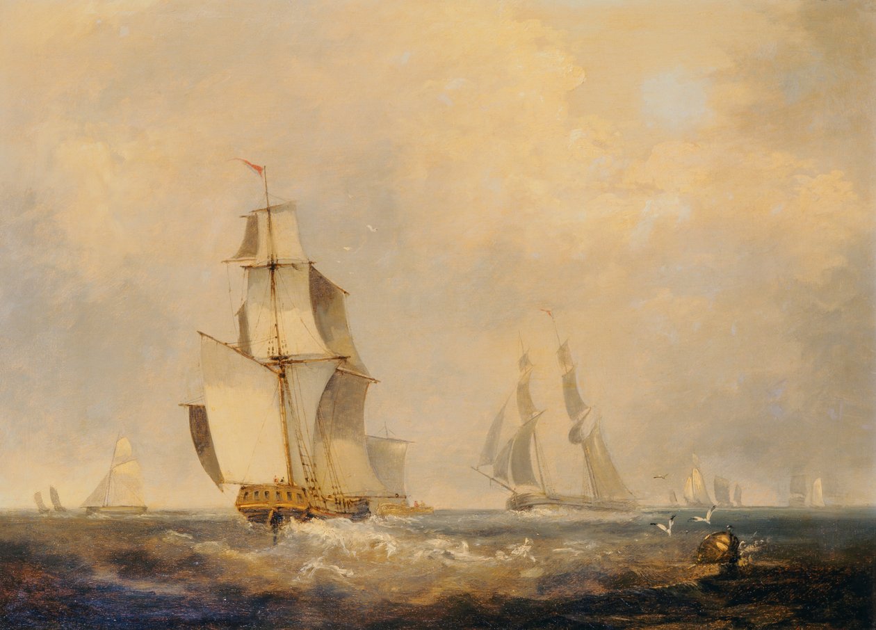 Travle sejlruter i kanalen (olie på lærred) af George the Elder Chambers