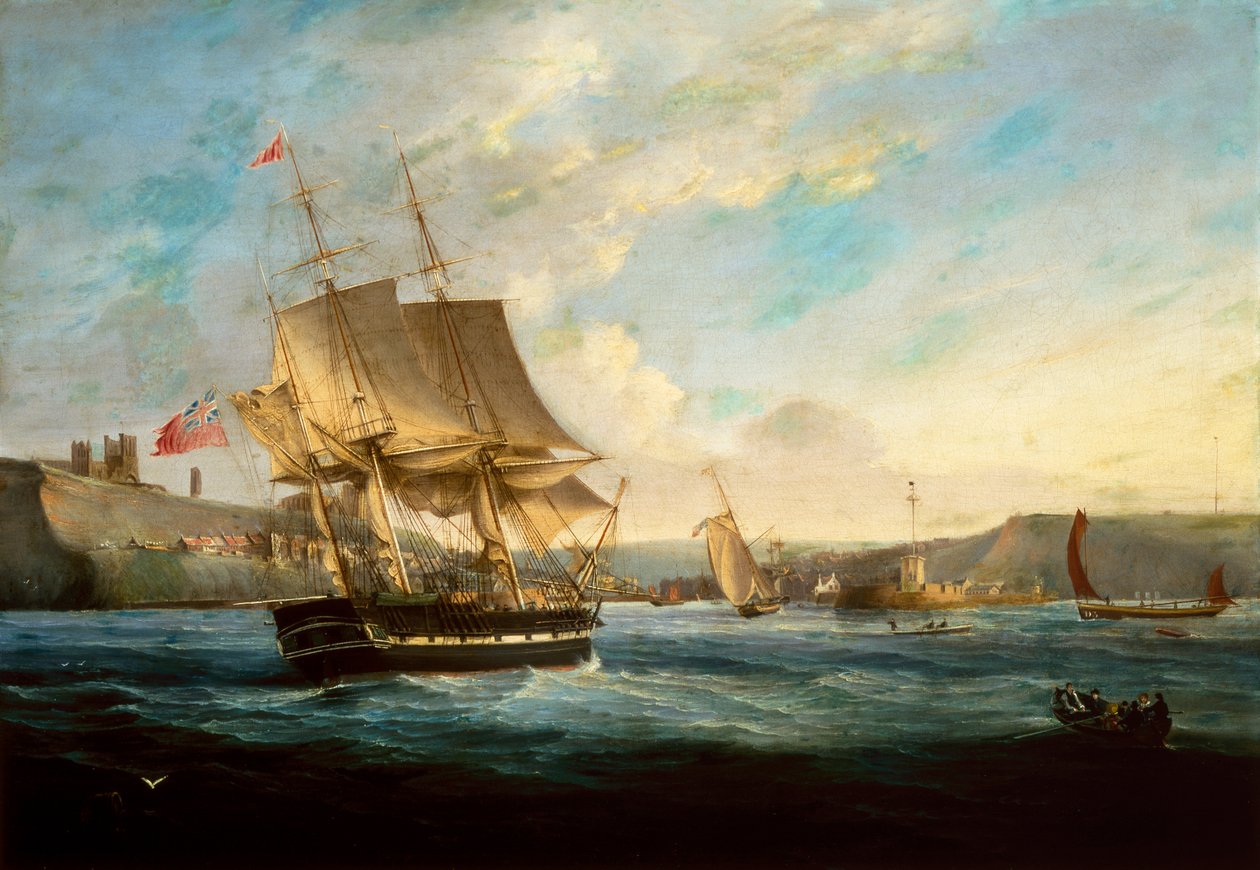 Hvalfanger Phoenix på vej ind i Whitby Harbor (olie på lærred) af George the Elder Chambers