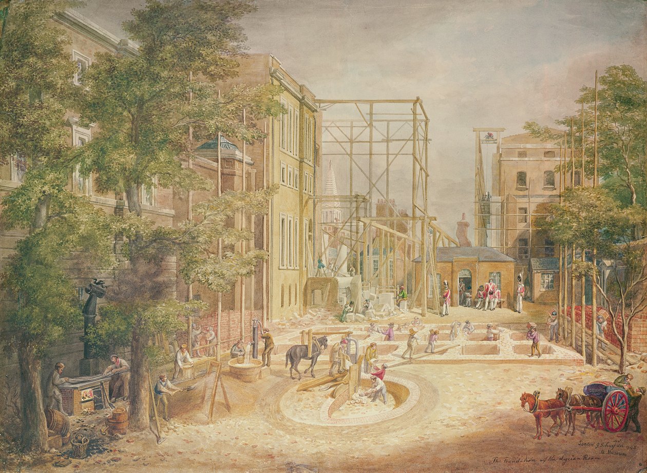 Laying the Foundations of the Lycian Room, British Museum, 1845 (wc på papir) af George the Elder Scharf